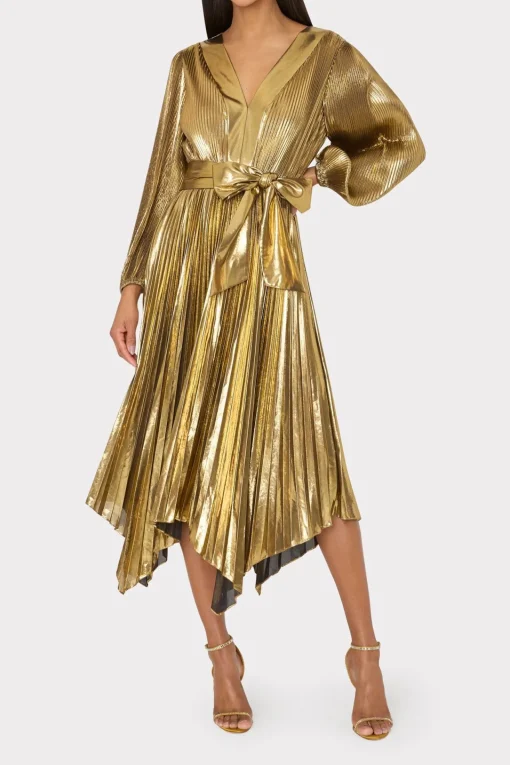 MILLY Maxi Dresses-Liora Pleated Lame Dress