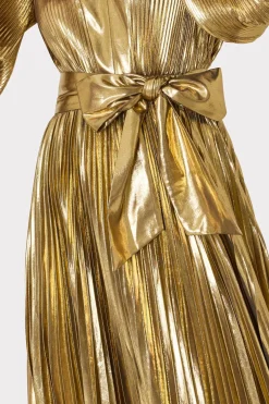 MILLY Maxi Dresses-Liora Pleated Lame Dress