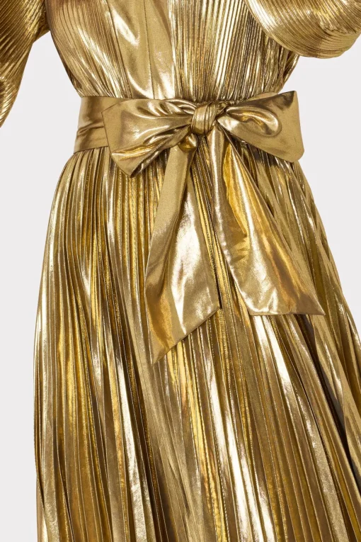 MILLY Maxi Dresses-Liora Pleated Lame Dress