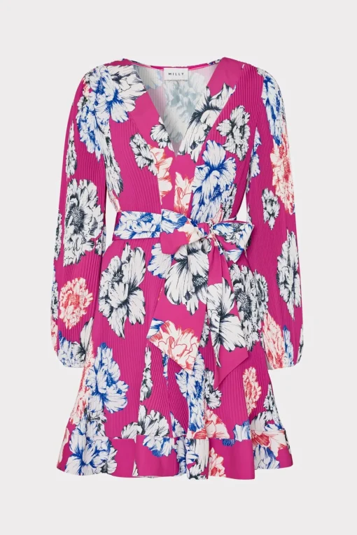 MILLY Pink Dresses-Liv Petals In Bloom Pleated Dress