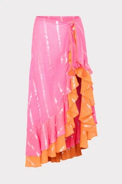MILLY Jumpsuits & Rompers-Lurex Stripe Ruffle Wrap Skirt