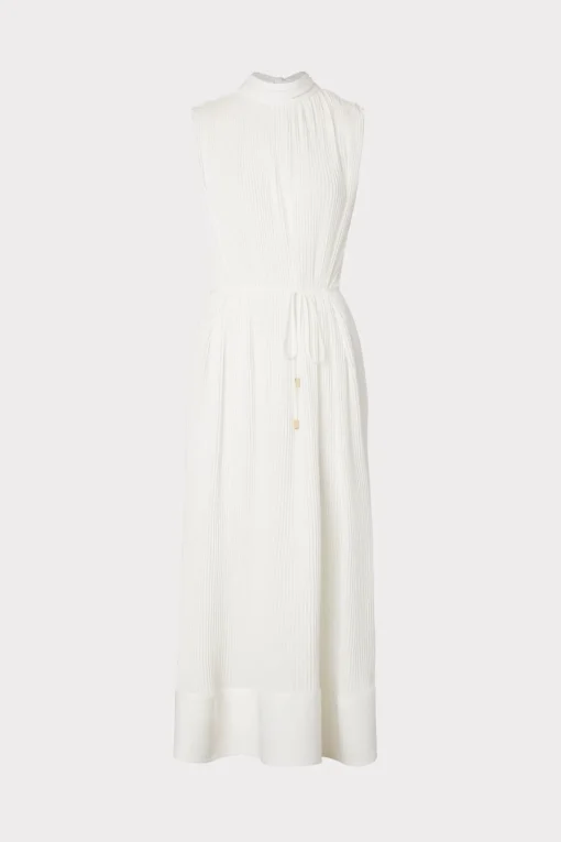 MILLY White Dresses-Melina Solid Pleated Dress