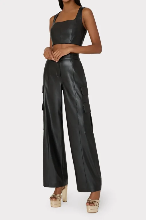MILLY Tops-Nickie Vegan Leather Crop Top