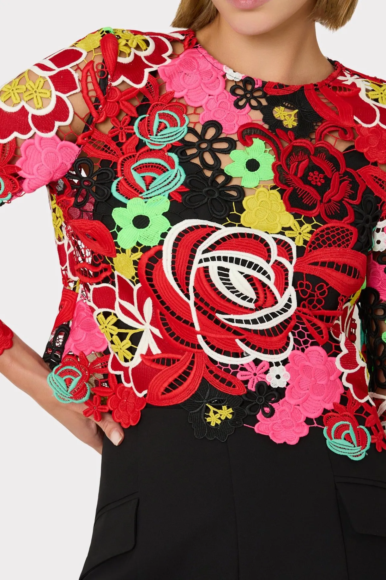 MILLY Jumpsuits & Rompers-Nori Multi Color Lace Top