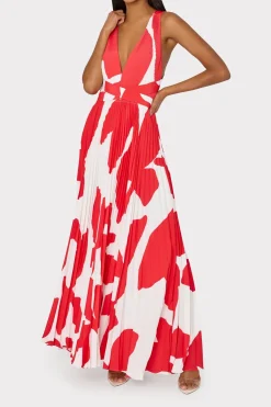 MILLY Maxi Dresses-Oria Grand Foliage Pleated Dress