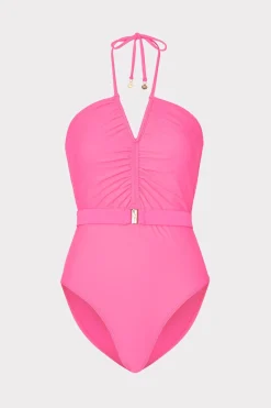 MILLY One Piece Swimsuits-Ruched Halter One Piece