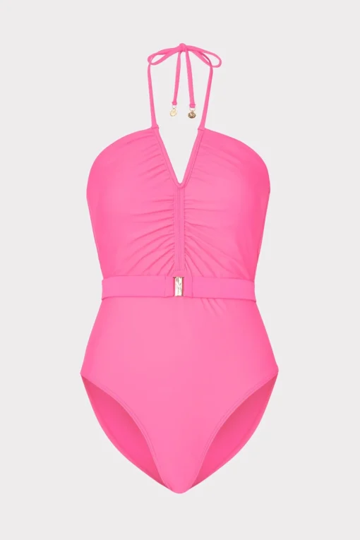 MILLY One Piece Swimsuits-Ruched Halter One Piece