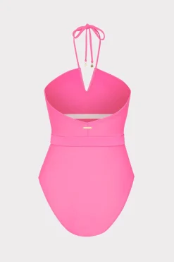 MILLY One Piece Swimsuits-Ruched Halter One Piece