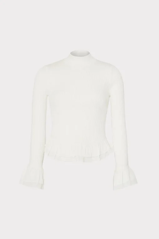 MILLY Tops-Ruffle Knit Mock Neck