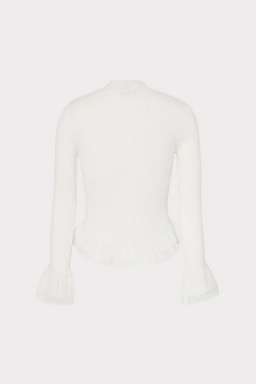 MILLY Tops-Ruffle Knit Mock Neck