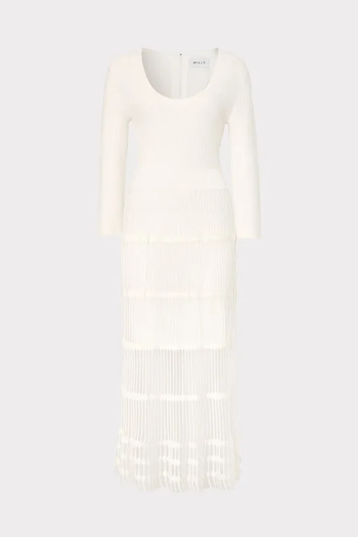 MILLY White Dresses-Sheer Knit Fit And Flare Dress