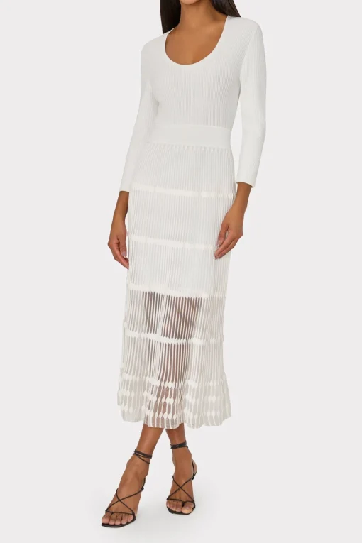 MILLY White Dresses-Sheer Knit Fit And Flare Dress