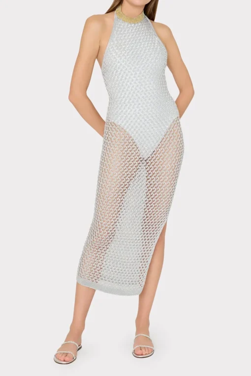 MILLY Jumpsuits & Rompers-Simone Metallic Halter Neck Knit Dress