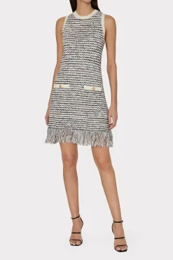 MILLY Knit Dresses-Textured Fringe Knit Mini Dress