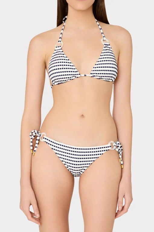 MILLY Jumpsuits & Rompers-Textured Stripe Ring Triangle Bikini Top