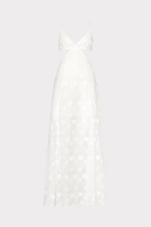 MILLY Cover-Ups-Vivianne 3D Floral Cotton Eyelet Dress