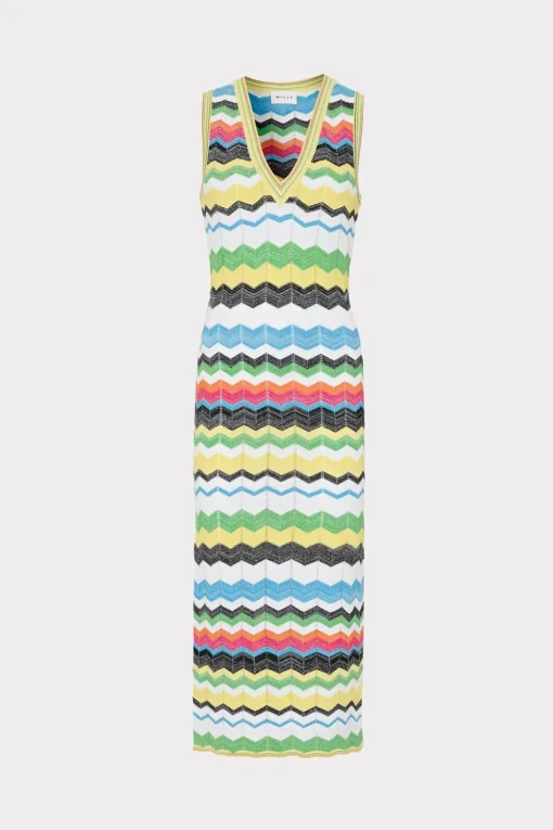 MILLY Jumpsuits & Rompers-V-Neck Zig Zag Midi Dress