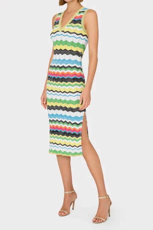MILLY Jumpsuits & Rompers-V-Neck Zig Zag Midi Dress