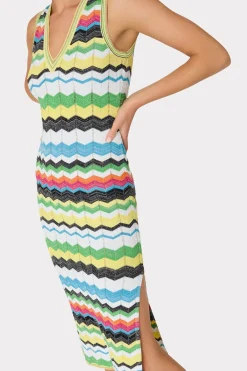 MILLY Jumpsuits & Rompers-V-Neck Zig Zag Midi Dress