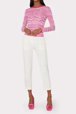 MILLY Tops-Wave Jacquard Crewneck Pullover
