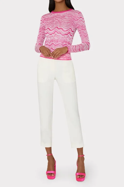 MILLY Tops-Wave Jacquard Crewneck Pullover