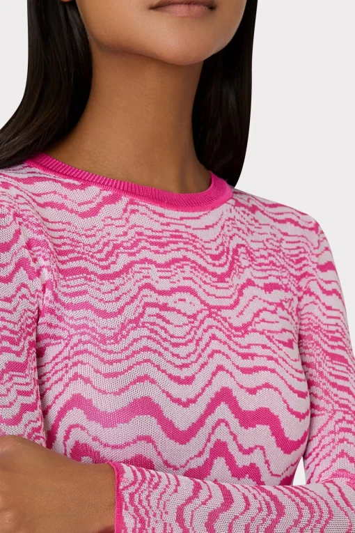 MILLY Tops-Wave Jacquard Crewneck Pullover