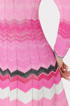 MILLY Pink Dresses-Zig Zag Long Sleeve Flare Dress